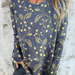 Women's Vintage Lovely Floral Art Print Button Back Casual Knitted Shirt
