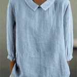Women's Solid Color Casual Cotton And Linen 3/4 Sleeve Shirt