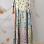 Women's Vintage Patchwork Floral Print Pocket Cotton Dress