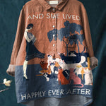 Cat Lady and She Lived Happily Ever After Decorative Pattern Casual Cotton And Linen Shirt