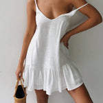Women's Solid Color Loose Sexy Casual V-neck Cotton And Linen Dress