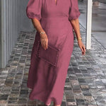 Women's Solid Color Loose Elegant Casual Puff Sleeves Dress
