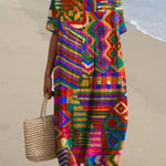 Women's Vintage Ethnic Pattern Art Print Flowy Dress