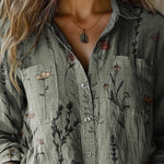 Vintage Style Spring Floral Pattern Printed Women's Casual Long Sleeve Comfortable Cotton Shirt