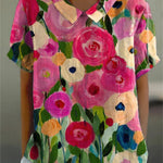 Vibrant Summer Garden Art Printed Women's Casual Cotton And Linen Shirt