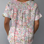 Women's Lovely Cute Floral Art Print Casual Cotton And Linen Shirt