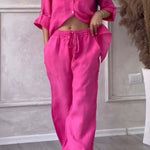 Casual solid color cotton and linen pants two-piece set