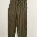 High-waisted Buttoned Cotton and Linen Pants Cropped Pants
