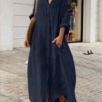 Casual Cotton and Linen Shirt Dress