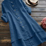 Women's Solid Color Loose Elegant Casual Cotton And Linen Shirt Dress