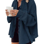 Women's Fall Casual Lapel Neck Patchwork Irregular Shirt Jacket