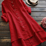 Women's Solid Color Loose Elegant Casual Cotton And Linen Shirt Dress