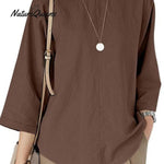 Women's Solid Color Loose Elegant Casual Cotton And Linen T-Shirt