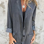 Women's Solid Color Loose Long Sleeve Denim Jacket