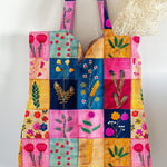 Flower Splicing Print Pattern Linen Tote Bag