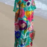 Women's Vintage Lovely Floral Art Print Flowy Dress