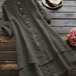 Women's Solid Color Loose Elegant Casual Cotton And Linen Shirt Dress