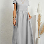 Women's Solid Color Cotton Linen Round Neck A-Line Dress