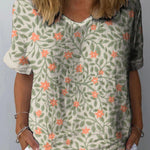 Women's Lovely Cute Flowers Art Print Casual Cotton And Linen Shirt