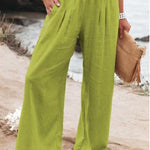 Women's Cotton and Linen Elasticated Waist-waisted Wide-leg Pants
