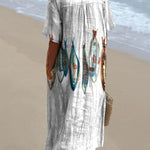 Women's Vintage Lovely Fish Art Print Flowy Dress