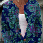 Women's Vintage Lovely Floral Art Print Buttoned Cardigan Sweater