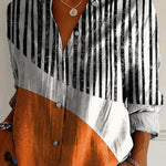 Minimalist Style Geometric And Line Art Printed Women's Casual Cotton Shirt