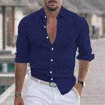 Men's Casual Solid Color Lapel Cotton Blend Long Sleeve Shirt