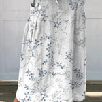 Women's Vintage Floral Art Linen Elastic waistband Pocket Skirt