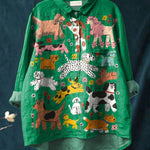 Cute Lovely Dogs Art Print Casual Cotton And Linen Shirt