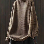 Women's Retro Solid Color Loose Elegant Half Turtleneck Casual Pullover Knitted Sweater