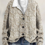 Vintage Lace Floral 3D Art Print Buttoned V-neck Cardigan Sweater