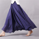 Women's Cotton Linen Skirt Casual Elastic High Waist Pleated A-Line Beach Skirts