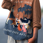 Cat Lady and She Lived Happily Ever After Decorative Pattern Casual Cotton And Linen Shirt