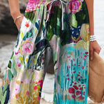 Abstract Floral Garden Printed Women's Cotton And Linen Casual Pants