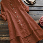 Women's Solid Color Loose Elegant Casual Cotton And Linen Shirt Dress
