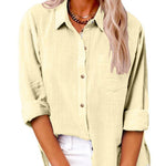 Women's Slit Cotton and Linen Long-sleeved Shirt