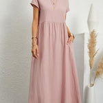 Women's Solid Color Cotton Linen Round Neck A-Line Dress