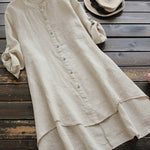 Women's Solid Color Loose Elegant Casual Cotton And Linen Shirt Dress