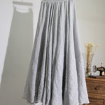 Women's Cotton Linen Skirt Casual Elastic High Waist Pleated A-Line Beach Skirts