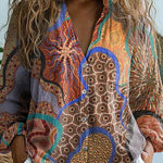 Ethnic Style Tribal Pattern Printed Women's Casual Long Sleeve Comfortable Cotton Shirt