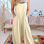 Women's Solid Color Loose Elegant Casual Cotton Linen Suspender Jumpsuit