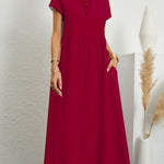 Women's Solid Color Cotton Linen Round Neck A-Line Dress