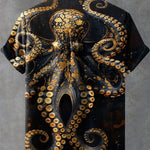Vintage Fish Octopus Art Print Casual 100% Cotton Shirt