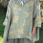 Women's Retro Elegant Floral Art Print Casual Cotton And Linen Shirt