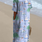 Summer Vacation And Puppy Dog Pattern Printed Women's Flowy Dress