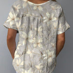 White Magnolia Blossom Repeat Pattern Printed Women's Casual Cotton And Linen Shirt