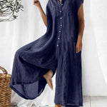 Women's Cotton And Linen Solid Color Short Sleeve Jumpsuit