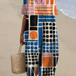 Women's Vintage Abstract Geometric Pattern Art Print Flowy Dress