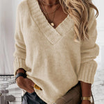 V-neck Long-sleeved Pullover Sweater Top